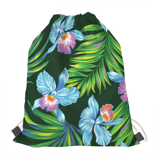 Tropical Orchid Flower Pattern Print Drawstring Bag
