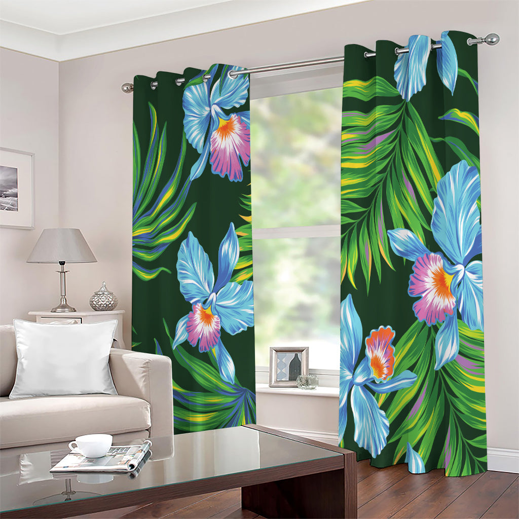 Tropical Orchid Flower Pattern Print Extra Wide Grommet Curtains