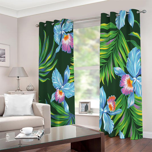 Tropical Orchid Flower Pattern Print Extra Wide Grommet Curtains