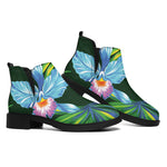 Tropical Orchid Flower Pattern Print Flat Ankle Boots