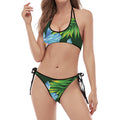 Tropical Orchid Flower Pattern Print Halter Scoop Tie Side Bikini