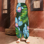 Tropical Orchid Flower Pattern Print Harem Pants