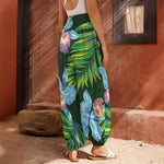 Tropical Orchid Flower Pattern Print Harem Pants