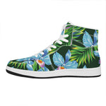 Tropical Orchid Flower Pattern Print High Top Leather Sneakers
