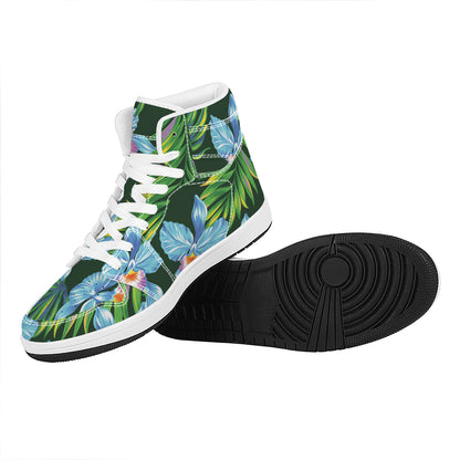Tropical Orchid Flower Pattern Print High Top Leather Sneakers