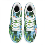 Tropical Orchid Flower Pattern Print High Top Leather Sneakers