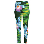 Tropical Orchid Flower Pattern Print High-Waisted Pocket Leggings
