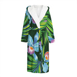 Tropical Orchid Flower Pattern Print Hooded Bathrobe