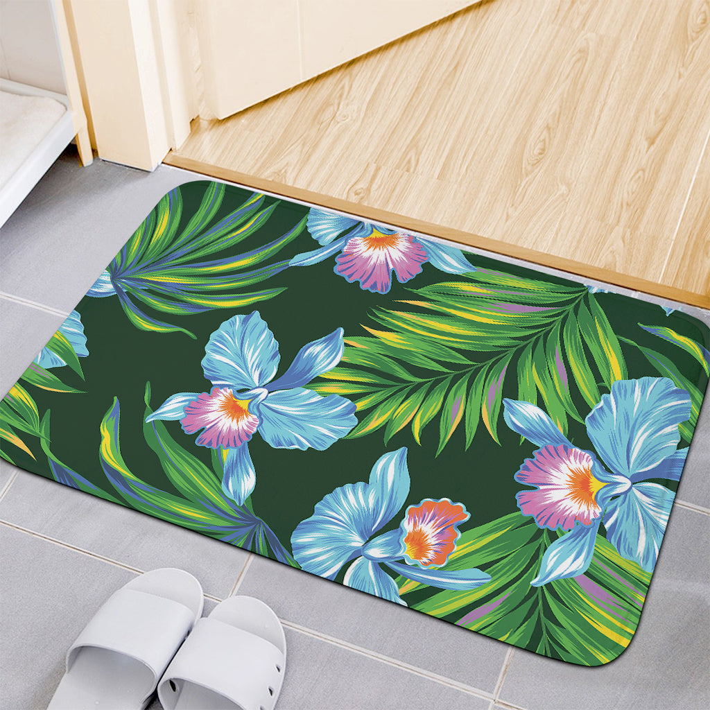Tropical Orchid Flower Pattern Print Indoor Door Mat