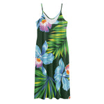 Tropical Orchid Flower Pattern Print Jersey Midi Cami Dress