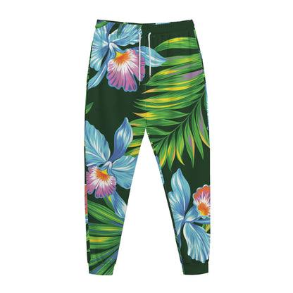 Tropical Orchid Flower Pattern Print Jogger Pants