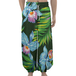 Tropical Orchid Flower Pattern Print Lantern Pants