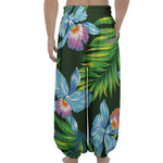 Tropical Orchid Flower Pattern Print Lantern Pants