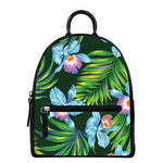 Tropical Orchid Flower Pattern Print Leather Backpack