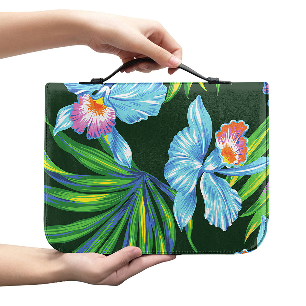 Tropical Orchid Flower Pattern Print Leather Bible Cover