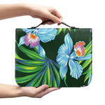 Tropical Orchid Flower Pattern Print Leather Bible Cover