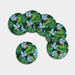 Tropical Orchid Flower Pattern Print Leather Coaster Set
