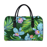 Tropical Orchid Flower Pattern Print Leather Duffle Bag