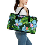 Tropical Orchid Flower Pattern Print Leather Duffle Bag