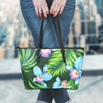 Tropical Orchid Flower Pattern Print Leather Tote Bag