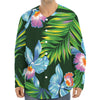 Tropical Orchid Flower Pattern Print Long Sleeve Baseball Jersey