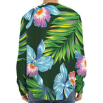 Tropical Orchid Flower Pattern Print Long Sleeve Baseball Jersey