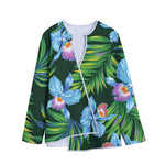 Tropical Orchid Flower Pattern Print Long Sleeve Short Coat