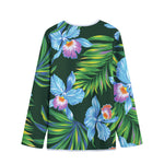 Tropical Orchid Flower Pattern Print Long Sleeve Short Coat