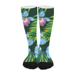 Tropical Orchid Flower Pattern Print Long Socks