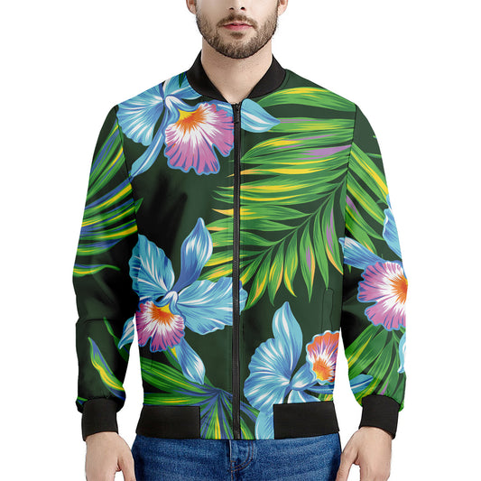 Tropical Orchid Flower Pattern Print Men's Bomber Jacket
