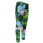 Tropical Orchid Flower Pattern Print Men's Compression Pants