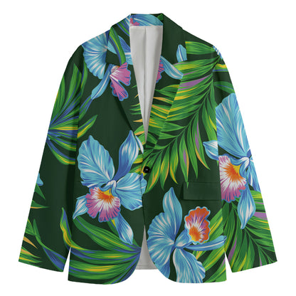 Tropical Orchid Flower Pattern Print Men's Cotton Blazer