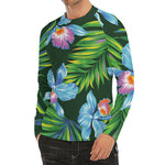 Tropical Orchid Flower Pattern Print Men's Long Sleeve Rash Guard