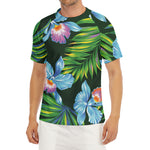 Tropical Orchid Flower Pattern Print Men's Short Sleeve Rash Guard