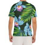 Tropical Orchid Flower Pattern Print Men's Short Sleeve Rash Guard