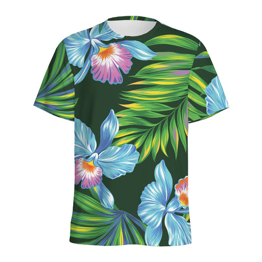 Tropical Orchid Flower Pattern Print Men's Sports T-Shirt