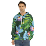 Tropical Orchid Flower Pattern Print Men's Velvet Pullover Hoodie