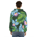 Tropical Orchid Flower Pattern Print Men's Velvet Pullover Hoodie