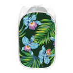 Tropical Orchid Flower Pattern Print Mesh Laundry Hamper