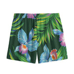 Tropical Orchid Flower Pattern Print Mesh Shorts