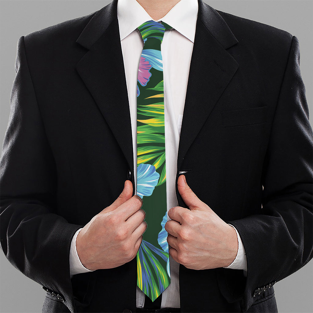 Tropical Orchid Flower Pattern Print Necktie