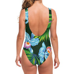 Tropical Orchid Flower Pattern Print One Piece Swimsuit