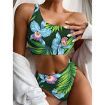 Tropical Orchid Flower Pattern Print One Shoulder Bikini Top