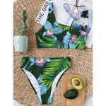 Tropical Orchid Flower Pattern Print One Shoulder Bikini Top