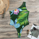 Tropical Orchid Flower Pattern Print One Shoulder Bodysuit