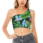 Tropical Orchid Flower Pattern Print One Shoulder Crop Top