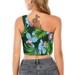 Tropical Orchid Flower Pattern Print One Shoulder Crop Top