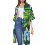 Tropical Orchid Flower Pattern Print Open Front Beach Cover Up