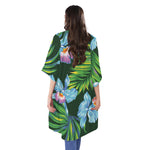 Tropical Orchid Flower Pattern Print Open Front Beach Cover Up