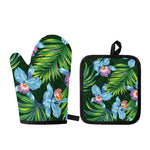 Tropical Orchid Flower Pattern Print Oven Mitt And Pot Holder Set